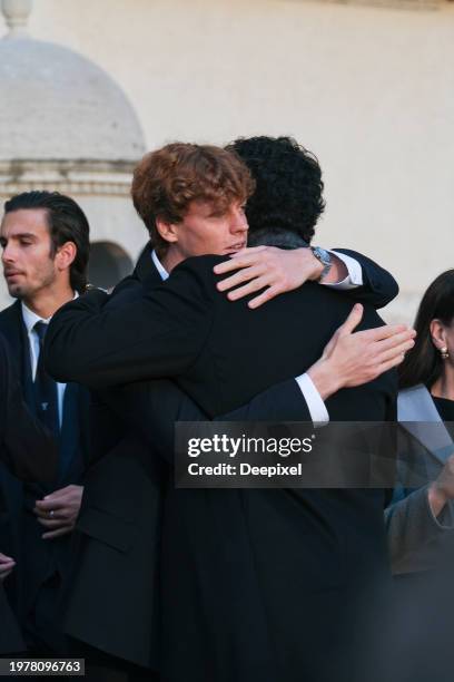 Jannik Sinner and Matteo Berrettini are seeing after the official meeting with Italian President Sergio Mattarella at Quirinale on February 01, 2024...