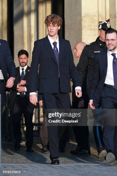 Jannik Sinner is seeing after the official meeting with Italian President Sergio Mattarella at Quirinale on February 01, 2024 in Rome, Italy.