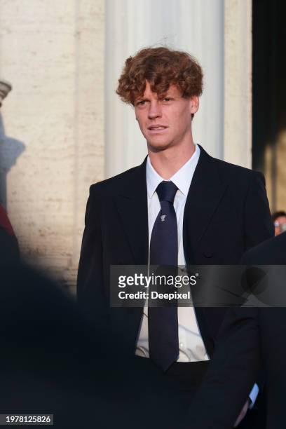 Jannik Sinner is seeing after the official meeting with Italian President Sergio Mattarella at Quirinale on February 01, 2024 in Rome, Italy.