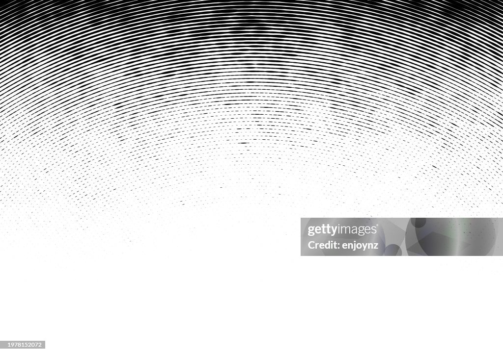 Rough black halftone curved lines gradient fade background vector