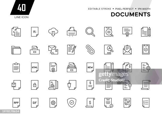 documents line icon collection - digital receipt stock illustrations