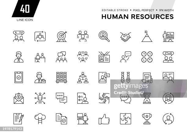 ilustraciones, imágenes clip art, dibujos animados e iconos de stock de colección de iconos de línea de recursos humanos - recursos humanos