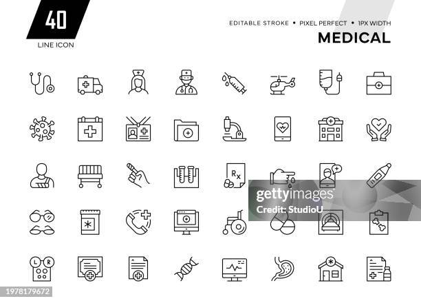 stockillustraties, clipart, cartoons en iconen met medical line icon collection - covid 19 vaccin
