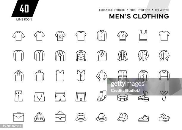 men's clothing line icon collection - menswear stock illustrations