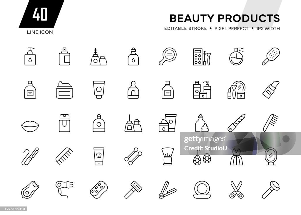 Beauty Products Line Icon Collection