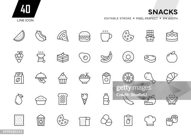 snacks line icon collection - cookie policy icon stock illustrations