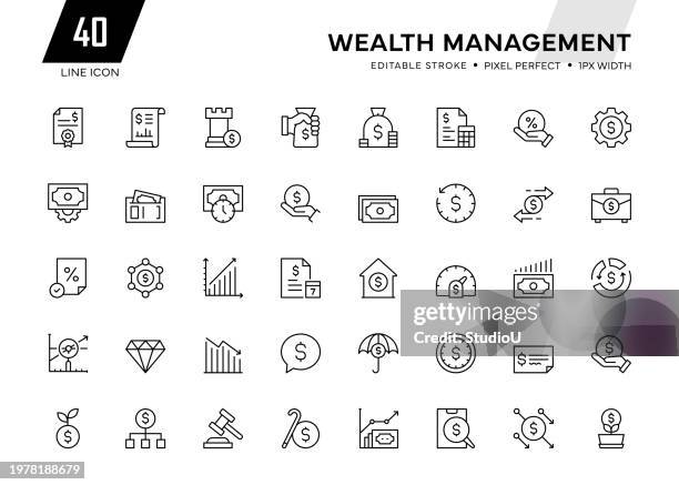 wealth management line icon collection - guyana stock illustrations