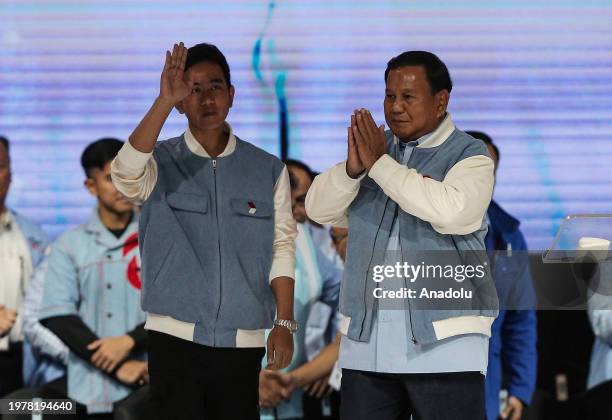 Presidential candidate Prabowo Subianto and Vice Presidential candidate Gibran Rakabuming Raka attend the fifth debate of the 2024 Presidential...