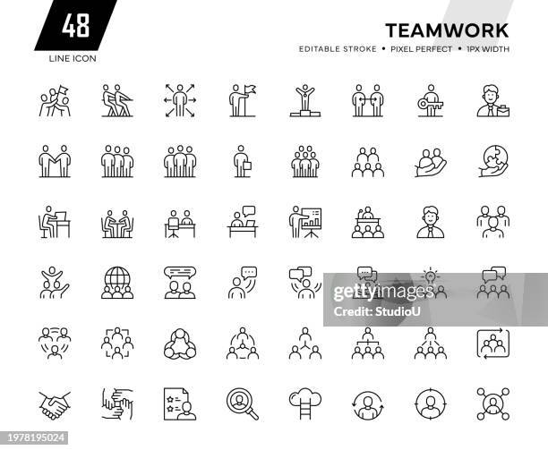 teamwork line icon collection - business training group stock illustrations