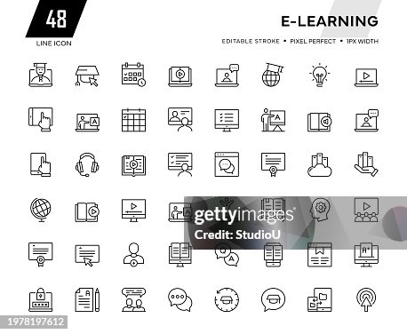 Coleção de ícones da linha de e-learning Coleção de ícones da linha de e-learning