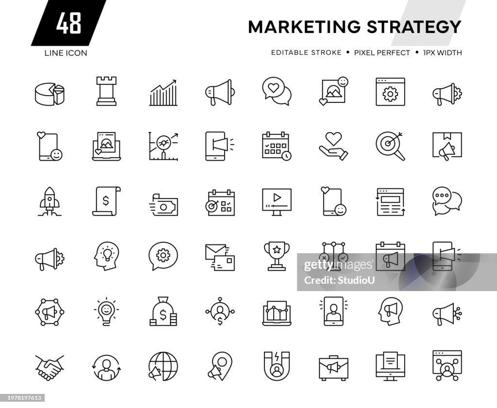 Marketingstrategie-Zeilen-Icon-Sammlung
