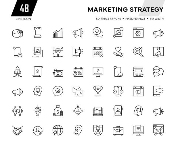 marketing strategy line icon collection - communication stock illustrations