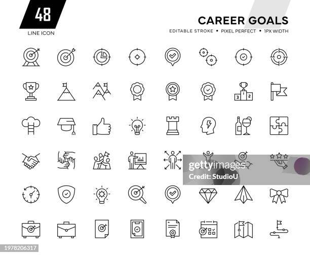 career goals line icon collection - bulls eye stock illustrations