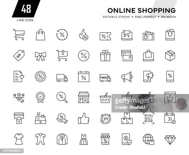 online shopping line icon collection - menswear stock illustrations