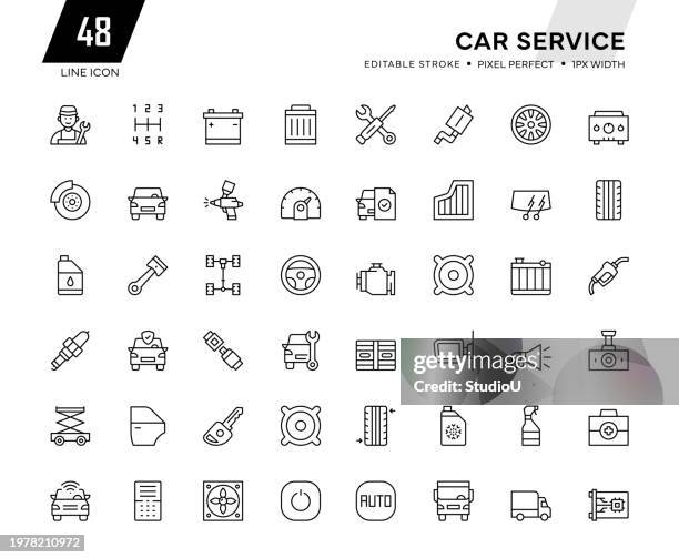 ilustraciones, imágenes clip art, dibujos animados e iconos de stock de colección de iconos de la línea de servicio del automóvil - maintenance engineer