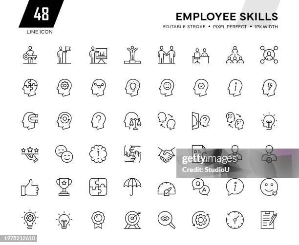 employee skills line icon-sammlung - work-in-progress-icon stock-grafiken, -clipart, -cartoons und -symbole