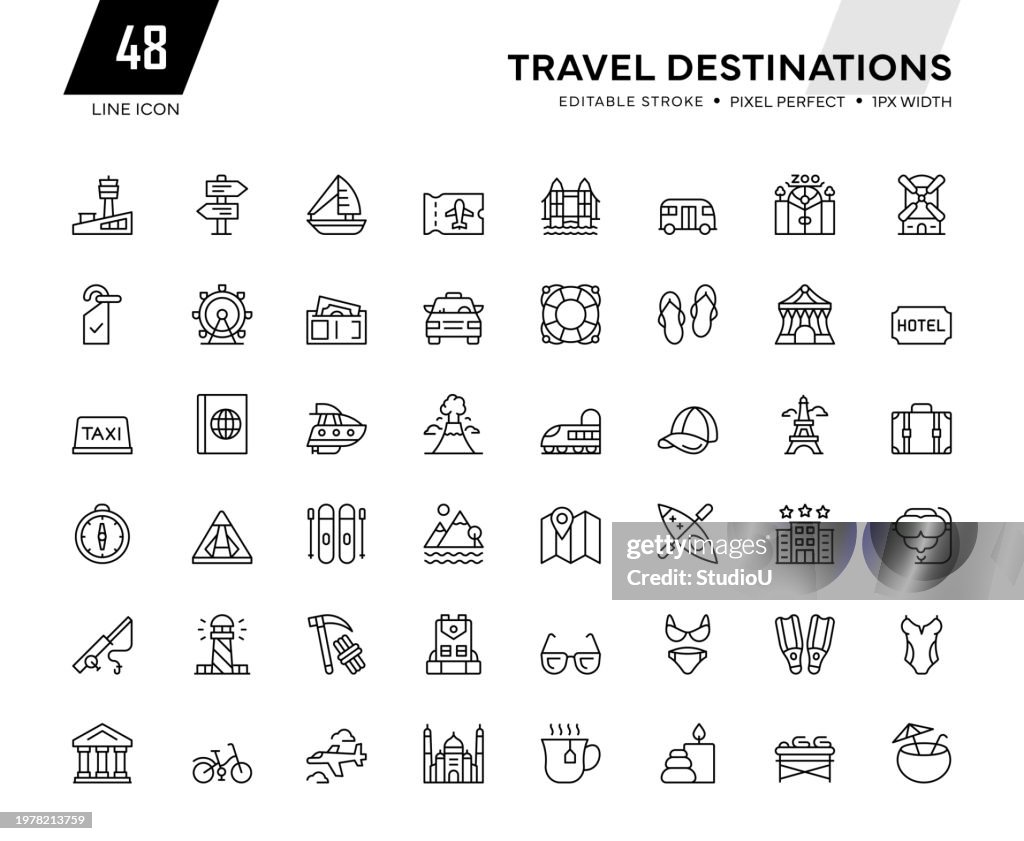 Travel Destinations Line Icon Collection