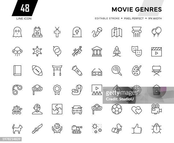 movie line icon collection - netflix stock illustrations