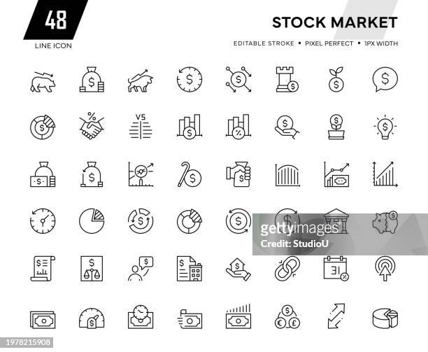 stock market line icon collection - ipo stock illustrations