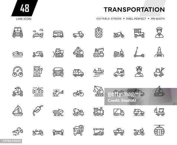 transportation line icon collection - construction vehicles stock illustrations