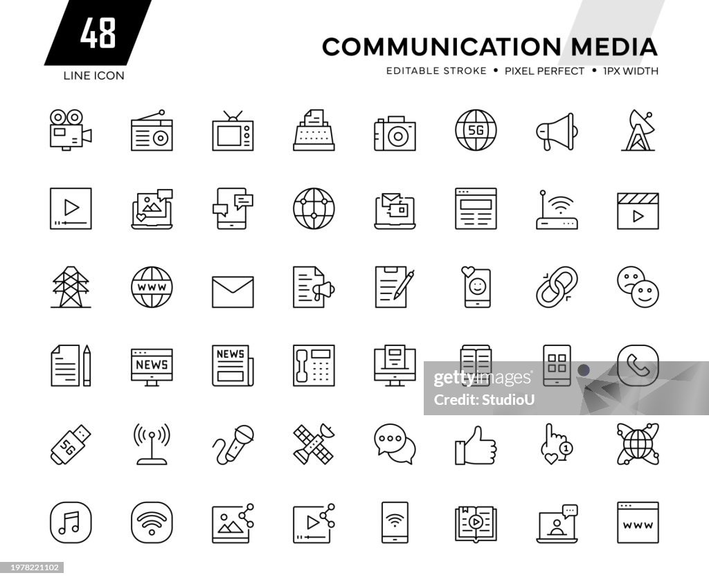Communication Media Line Icon-Kollektion