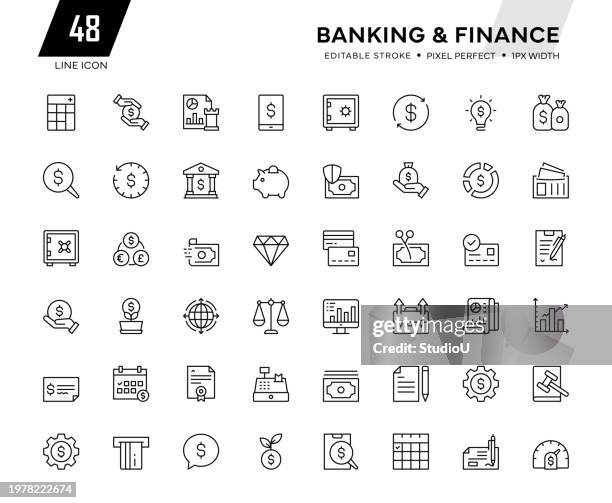ilustrações, clipart, desenhos animados e ícones de coleção de ícones de linha bancária - empréstimo