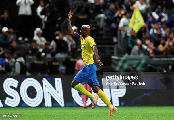Anderson Talisca of Al-Nassr celebrates scoring his team's sixth goal to complete his hat-trick during the Riyadh Season Cup match between Al-Nassr...
