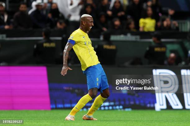 Anderson Talisca of Al-Nassr celebrates scoring his team's sixth goal to complete his hat-trick during the Riyadh Season Cup match between Al-Nassr...