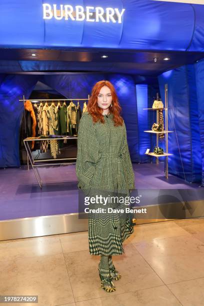 Eleanor Tomlinson attends the opening of the Burberry takeover of Harrods on February 1, 2024 in London, England.