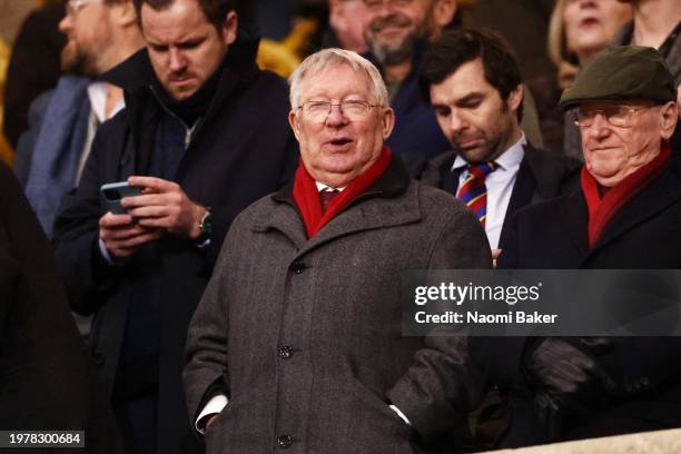 Former manager of Manchester United, Sir Alex Ferguson CBE, is seen in attendance prior to the Premier League match between Wolverhampton Wanderers...