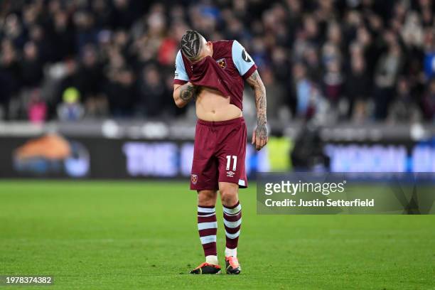 Kalvin Phillips of West Ham United reacts during the Premier League match between West Ham United and AFC Bournemouth at London Stadium on February...