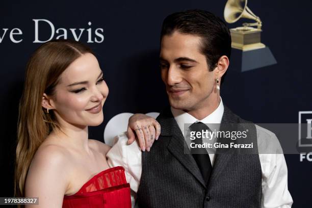 Dove Cameron and Damiano David attend the 66th Grammy Awards Pre-Grammy Gala at the Beverly Hilton on February 3, 2024 in Beverly Hills, California.