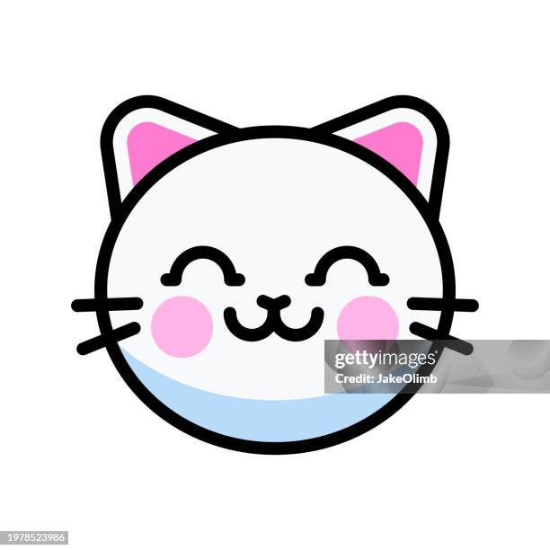 ilustraciones, imágenes clip art, dibujos animados e iconos de stock de lindo gato kawaii emoji - kawaii icon
