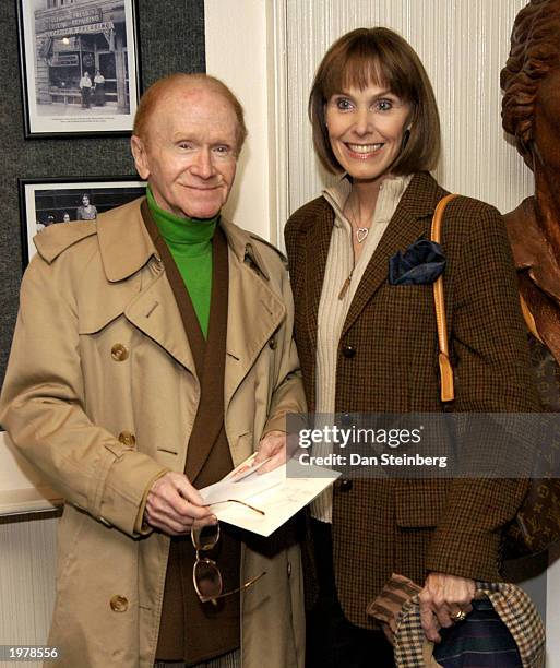 Actor/Comedian Red Buttons and his guest arrive at the opening night of the play "An Evening With Golda Meir" at The Canon Theatre on May 6, 2003 in...