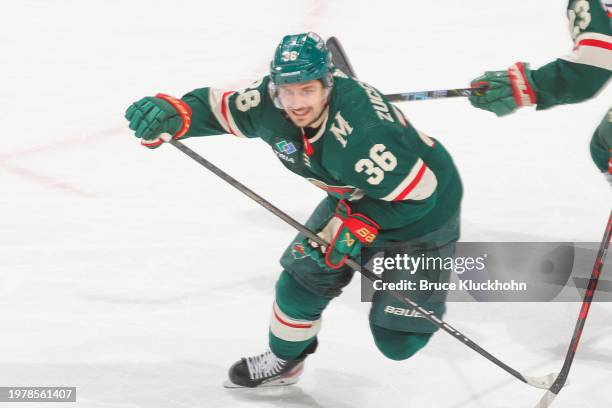 Mats Zuccarello of the Minnesota Wild skates against the Washington Capitals during the game at the Xcel Energy Center on January 23, 2024 in Saint...