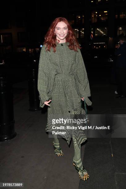 Eleanor Tomlinson seen attending the opening of the Burberry takeover of Harrods on February 01, 2024 in London, England.