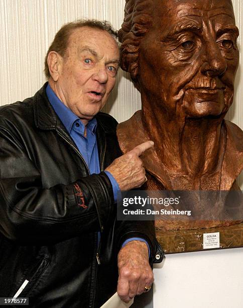 Actor Jack Carter arrives at the opening night of the play "An Evening With Golda Meir" at The Canon Theatre on May 6, 2003 in Beverly Hills,...