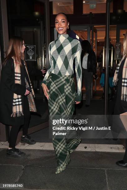 Jourdan Dunn seen attending the opening of the Burberry takeover of Harrods on February 01, 2024 in London, England.