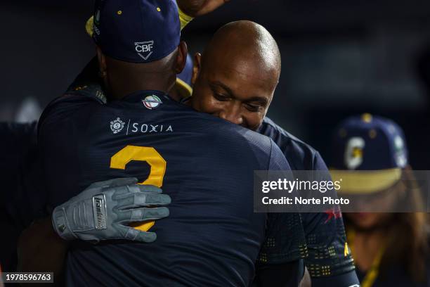 Jonathan Schoop of Curacao celebrates after a home run in the third inning during a game between Curazao and Mexico at loanDepot park as part of the...