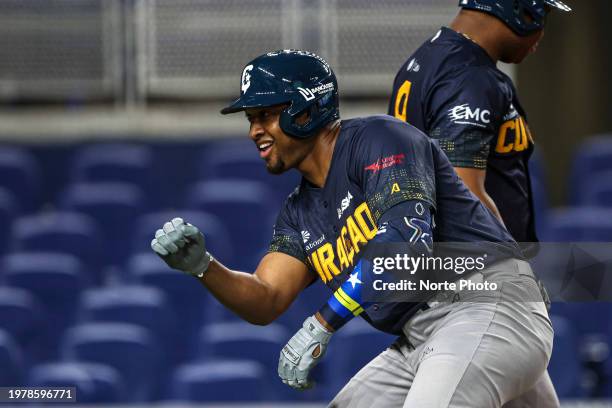 Jonathan Schoop of Curacao celebrates after a home run in the third inning during a game between Curazao and Mexico at loanDepot park as part of the...