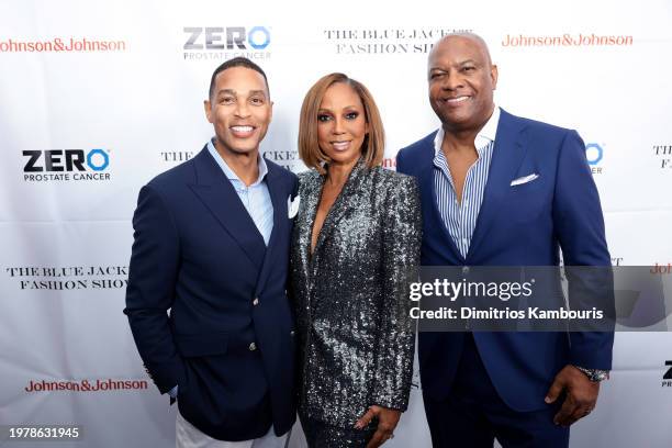 Don Lemon, Holly Robinson Peete and Rodney Peete attend the 8th Annual Blue Jacket Fashion Show at Moonlight Studios on February 01, 2024 in New York...