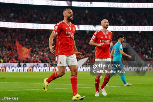 Arthur Cabral of SL Benfica celebrates after scoring a goal during the Liga Portugal Betclic match between SL Benfica and Gil Vicente FC at Estadio...