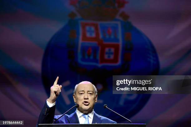 Outgoing president of FC Porto, Jorge Nuno Pinto da Costa, delivers a speech at the Coliseum Theatre in Porto to present of his candidacy for...