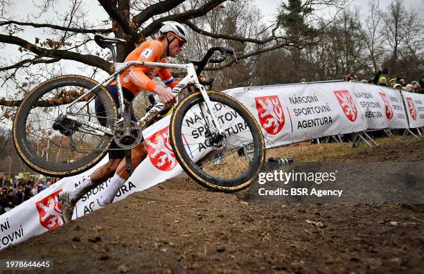 Mathieu van der Poel competing in the Men Elite during Day 3 of the 2024 UCI Cyclo-Cross World Championships on February 4, 2024 in Tabor, Czech...