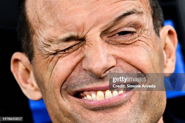 Massimiliano Allegri, head coach of Juventus, winks at photographers prior to kick-off in the Serie A TIM match between FC Internazionale and...