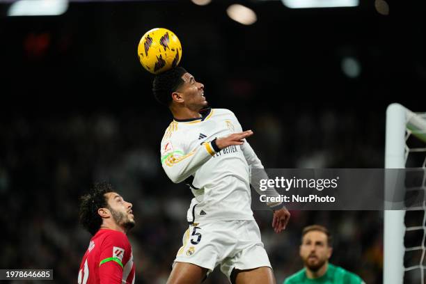 Jude Bellingham central midfield of Real Madrid and England in action during the LaLiga EA Sports match between Real Madrid CF and Atletico Madrid at...