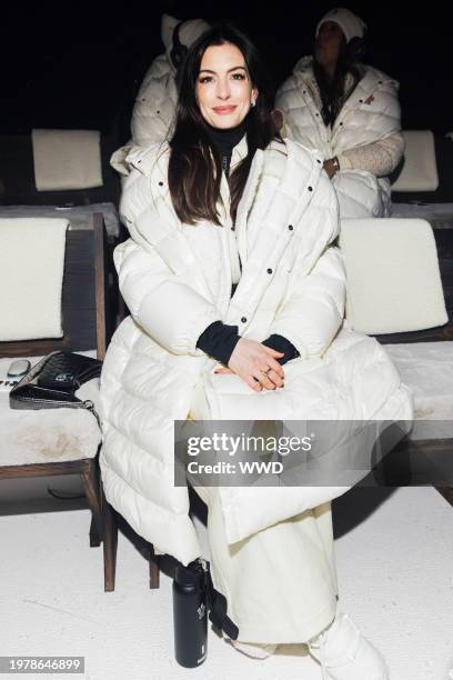 Anne Hathaway in the front row at Moncler Grenoble RTW Fall 2024 held on February 3, 2024 in Saint Moritz, Switzerland.