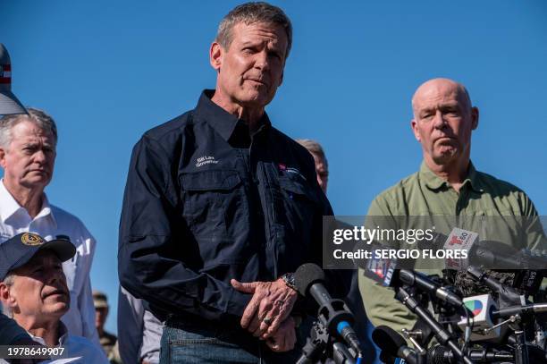 Tennessee Governor Bill Lee speaks during a press conference at Shelby Park in Eagle Pass, Texas, on February 4, 2024. Eagle Pass, about 20 miles...