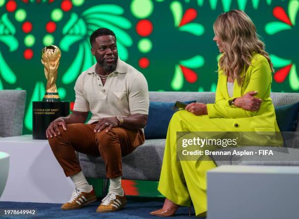 Kevin Hart and Presenter Jenny Taft during the FIFA World Cup 2026 Match Schedule announcement on February 4, 2024 in Miami, Florida.