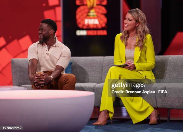 Kevin Hart and Presenter Jenny Taft during the FIFA World Cup 2026 Match Schedule announcement on February 4, 2024 in Miami, Florida.